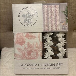 Bow Pink Floral Shower Curtain Set